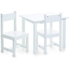 Παιδικό Τραπέζάκι Ξύλινο Λευκό Με Δύο Καρέκλες Και Αυτοκόλλητα Z Present